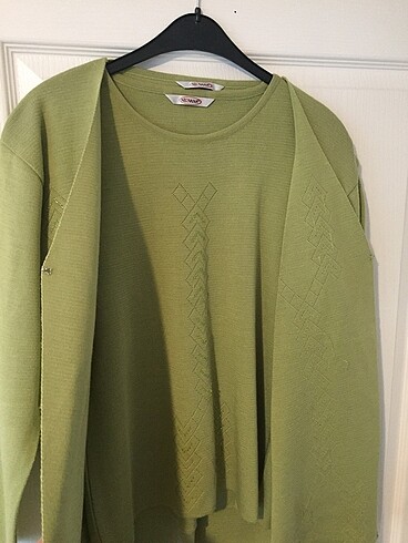 xl Beden İkili Takım Fıstık Yeşili Kadın Bluz Hırka Takım XL
