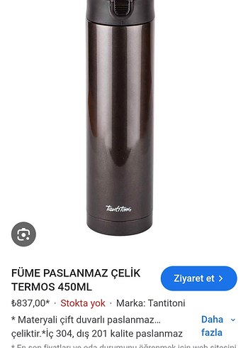 Tantitoni Çelik Termos 450ml - Görsel 2