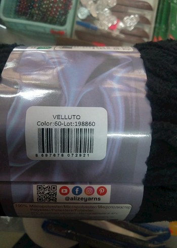 Beden Alize Velluto Siyah 60 kadife ipi