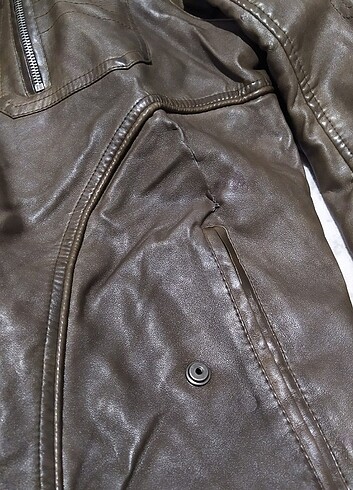 Kahverengi İçi Kürklü Deri Ceket Vintage - Görsel 4