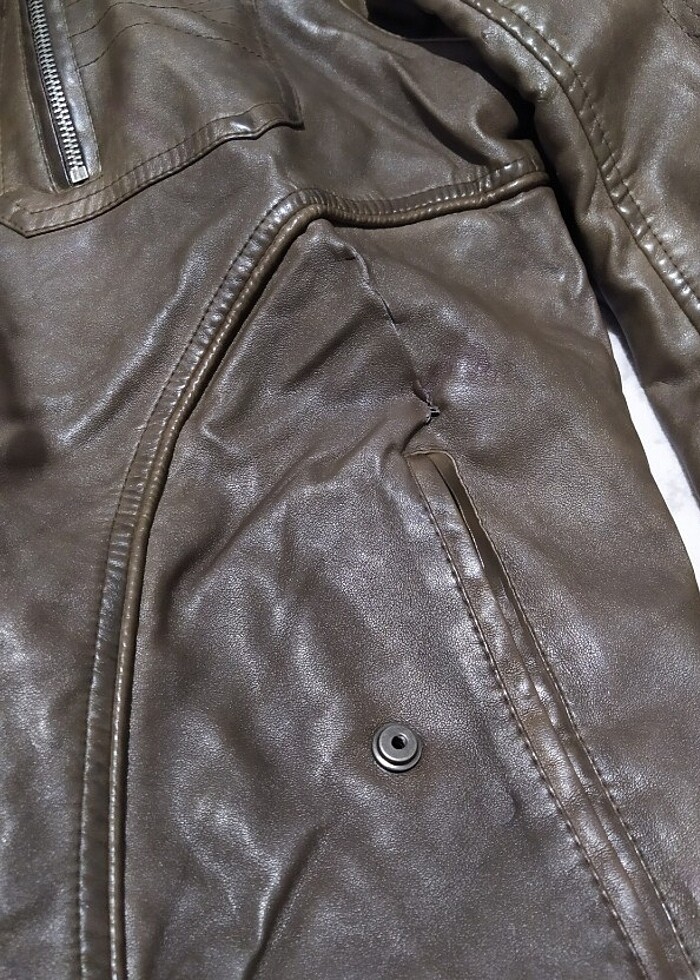 Kahverengi İçi Kürklü Deri Ceket Vintage - Görsel 4