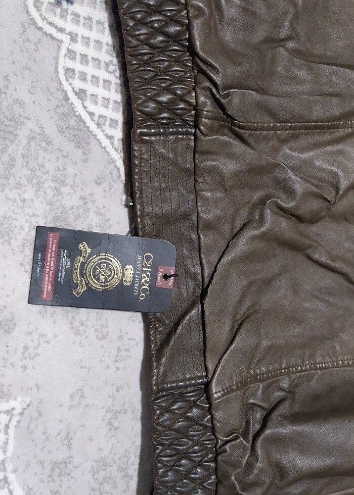 Kahverengi İçi Kürklü Deri Ceket Vintage - Görsel 5