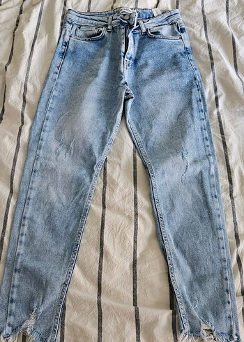 Kadın Gri Mavi Rahat Kesim Denim Pantolon