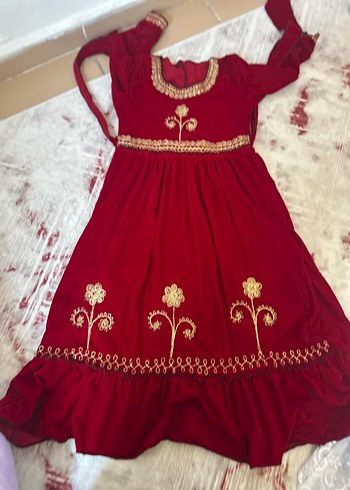 Diğer Bordo Nakışlı Uzun Bohem Elbise