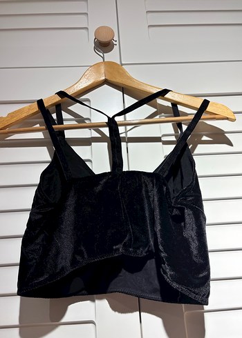 Siyah Kadife V Yaka Strappy Bustiyer - Görsel 2