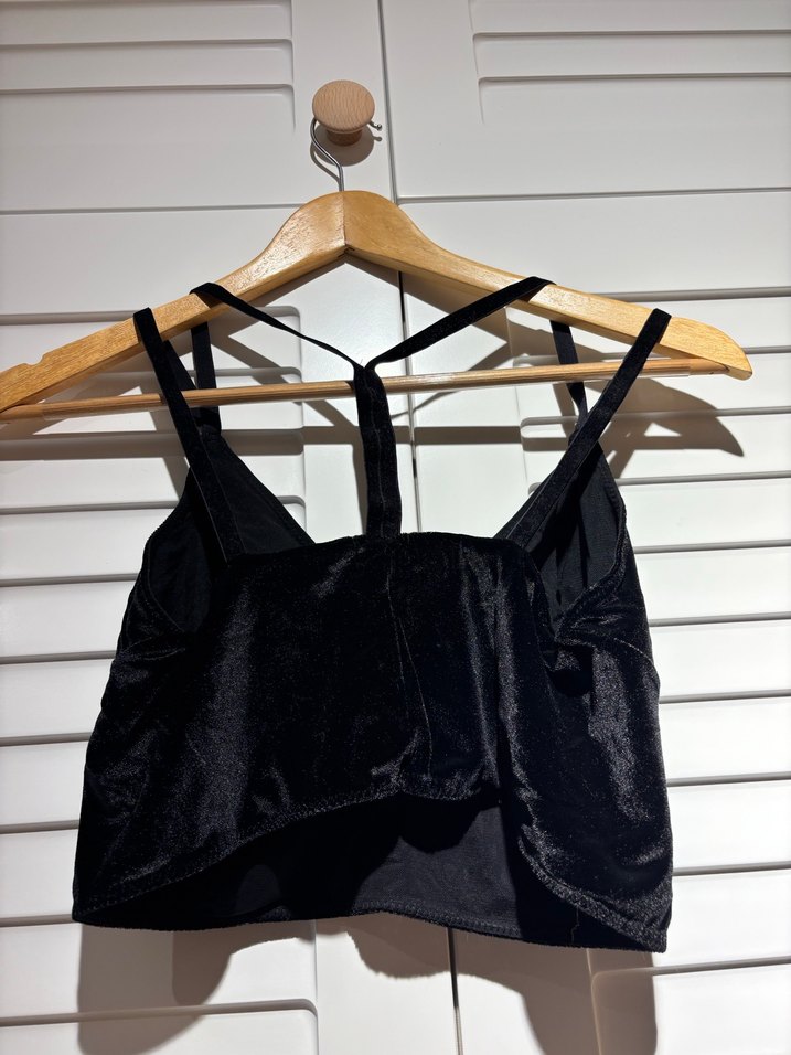 Siyah Kadife V Yaka Strappy Bustiyer - Görsel 2