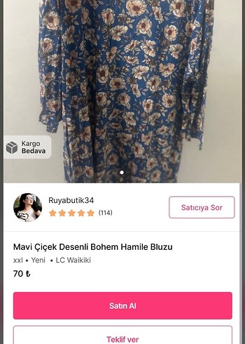 Mavi Çiçek Desenli Bohem Uzun Elbise