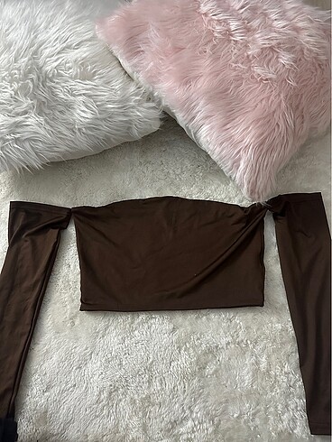 straplez kahverengi crop m beden