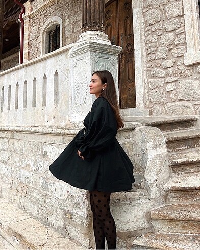 xs Beden Siyah puff elbise