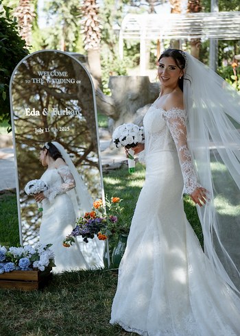 Uzun Beyaz Straplez A Kesim Gelinlik - Görsel 4