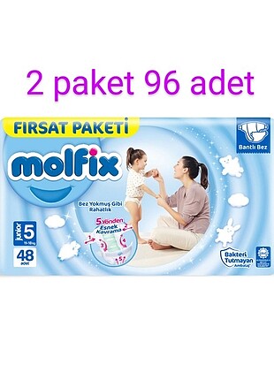 5 no Molfix, 2 paket 96 adet 