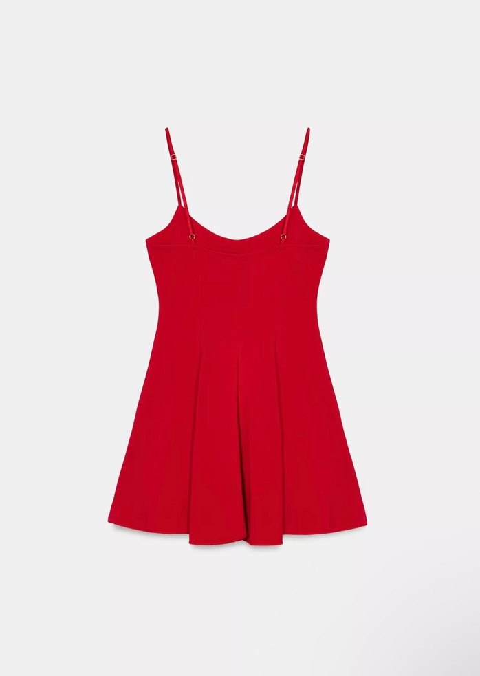 Kırmızı İşlemeli İnce Askılı Mini Elbise - Görsel 3