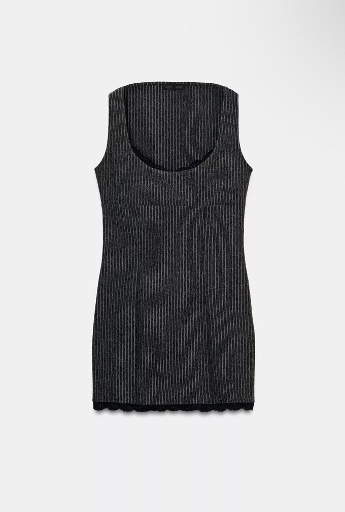 Dantel Detaylı Siyah Çizgili Midi Elbise - Görsel 2