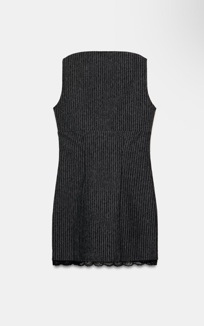 Dantel Detaylı Siyah Çizgili Midi Elbise - Görsel 4