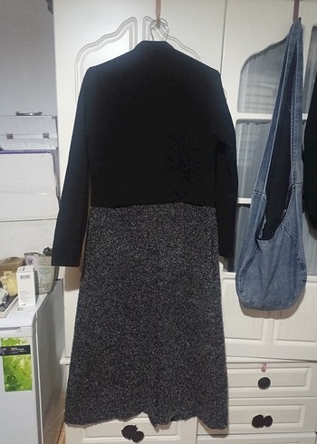 Gri siyah Uzun Kadın Kaban - Görsel 4