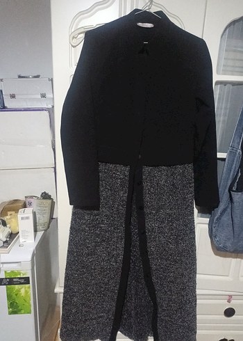 Gri siyah Uzun Kadın Kaban - Görsel 2