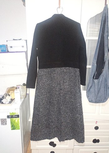 Gri siyah Uzun Kadın Kaban - Görsel 3