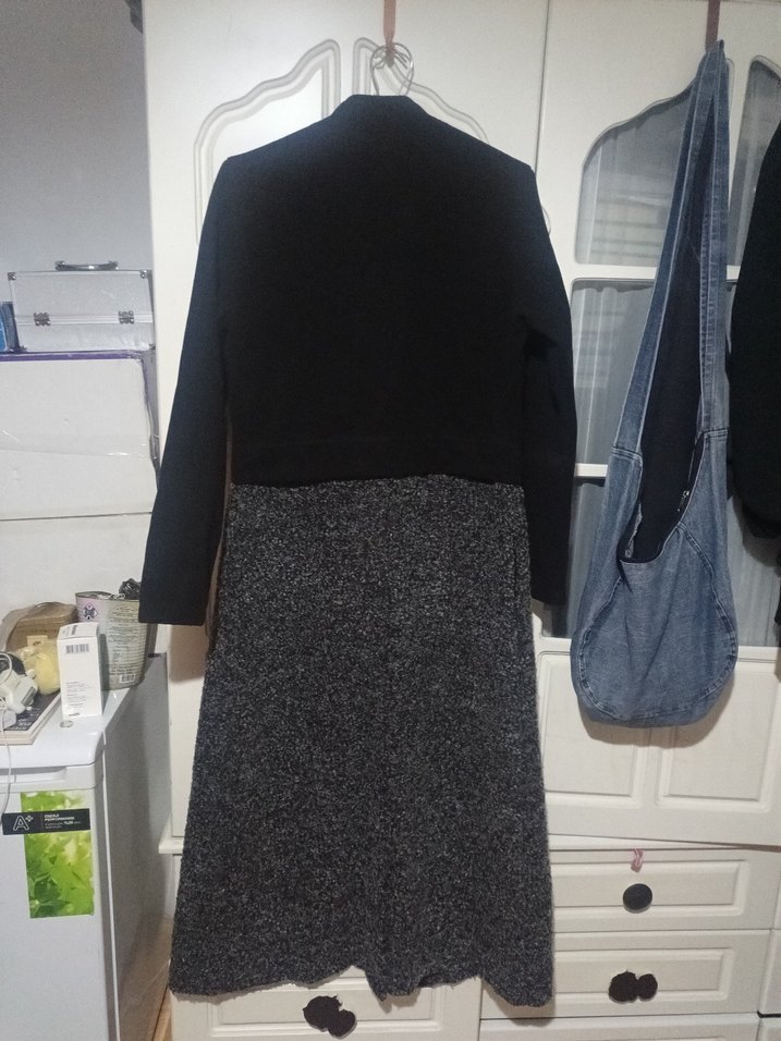 Gri siyah Uzun Kadın Kaban - Görsel 4