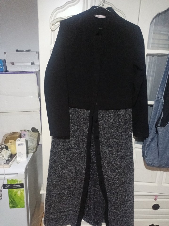 Gri siyah Uzun Kadın Kaban - Görsel 2