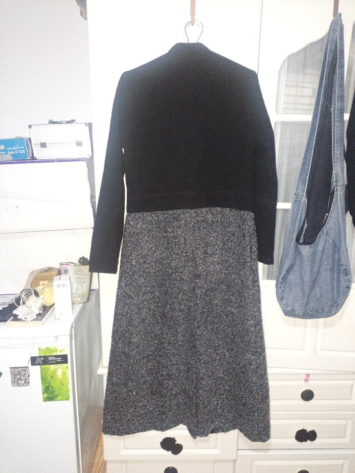 Gri siyah Uzun Kadın Kaban - Görsel 3