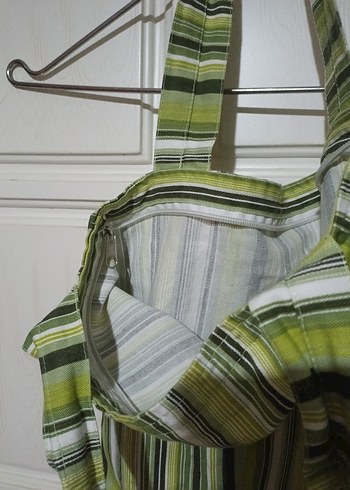 Yeşil Çizgili Kadın kumaş Çanta - Görsel 3