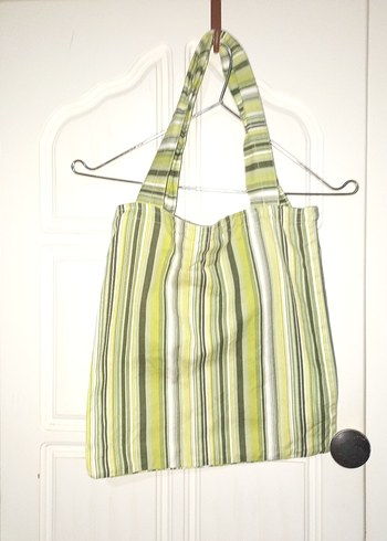 Yeşil Çizgili Kadın kumaş Çanta - Görsel 2
