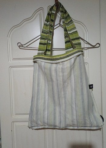 Yeşil Çizgili Kadın kumaş Çanta - Görsel 4