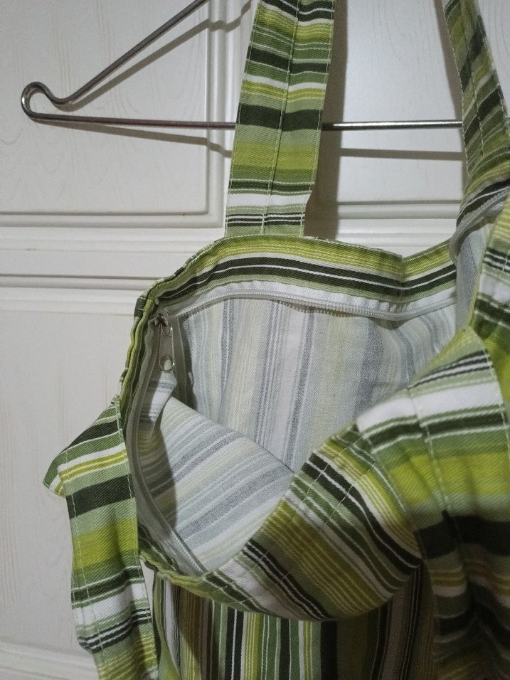 Yeşil Çizgili Kadın kumaş Çanta - Görsel 3