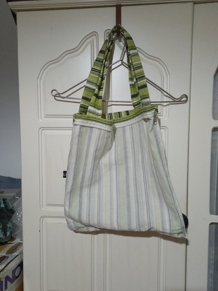 Yeşil Çizgili Kadın kumaş Çanta - Görsel 5