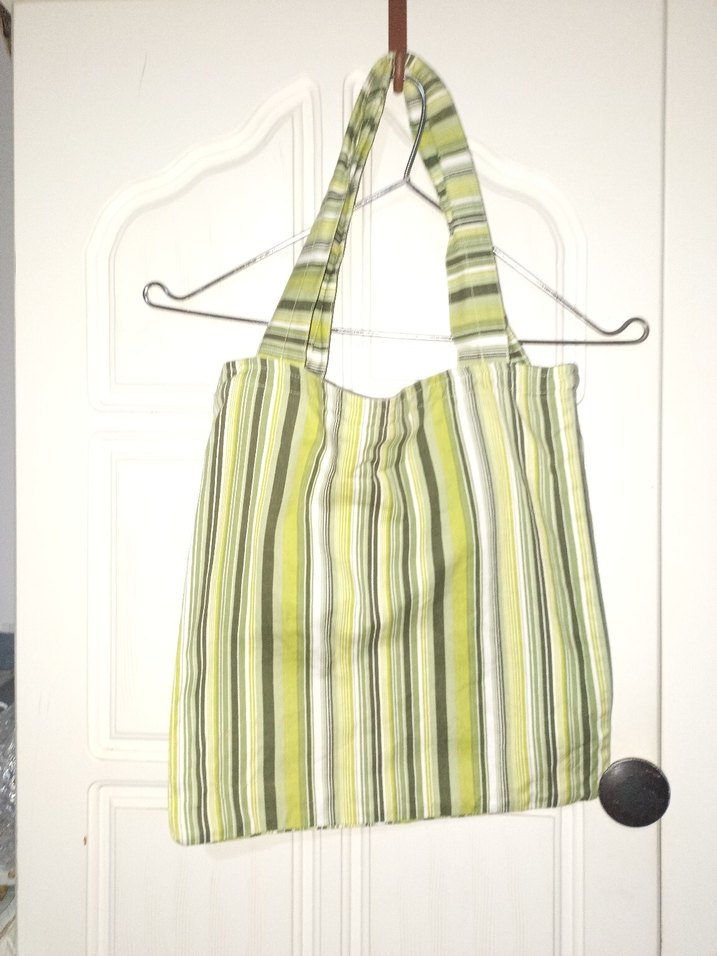Yeşil Çizgili Kadın kumaş Çanta - Görsel 2