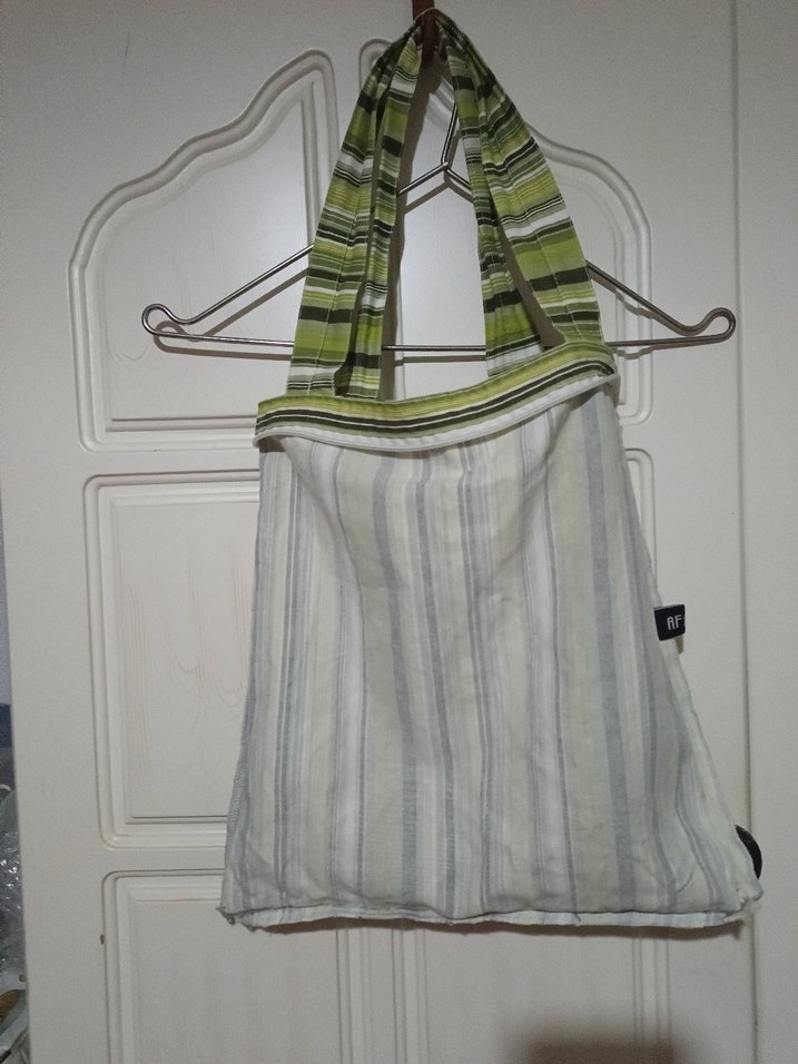 Yeşil Çizgili Kadın kumaş Çanta - Görsel 4