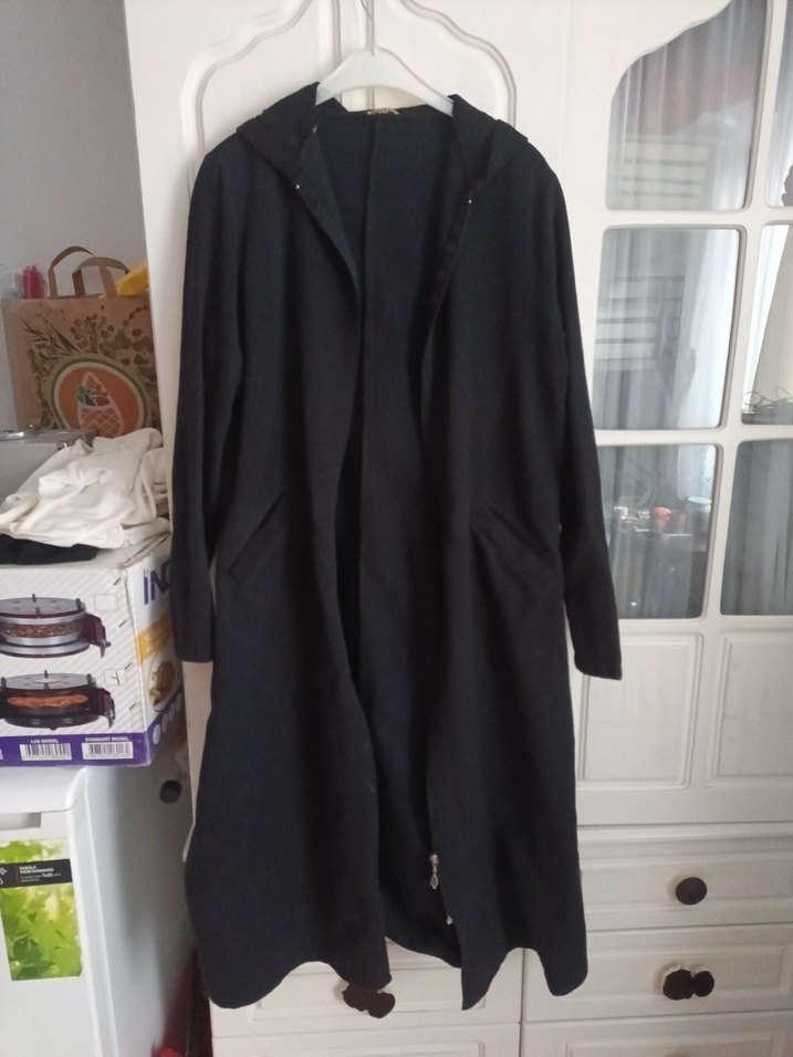 kapüşonlu Fermuarlı Uzun Kadın Kaban - Görsel 3