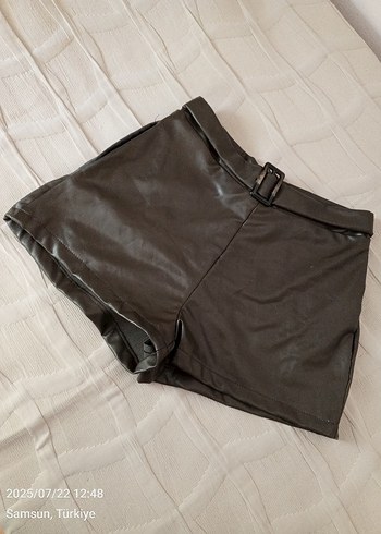 H&M Kahverengi Deri Mini Şort