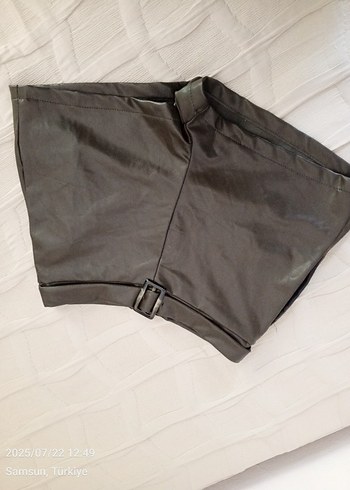 Kahverengi Deri Mini Şort - Görsel 6