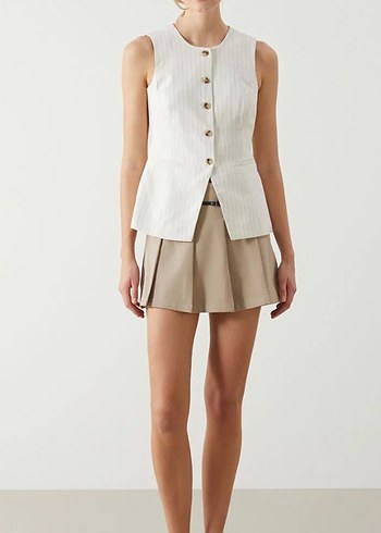 Bej Kemerli Mini Etek - Görsel 5