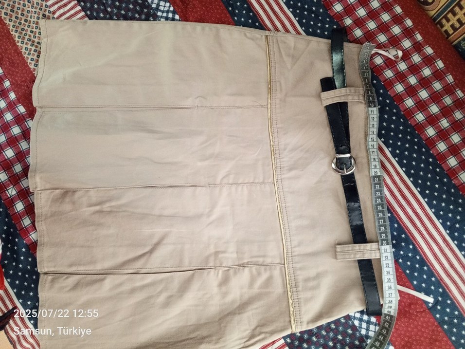 Bej Kemerli Mini Etek - Görsel 2