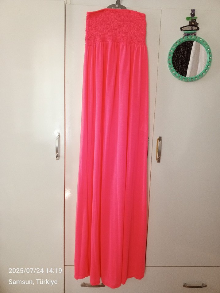 Pembe Askısız Uzun Salaş Kadın Elbise - Görsel 3