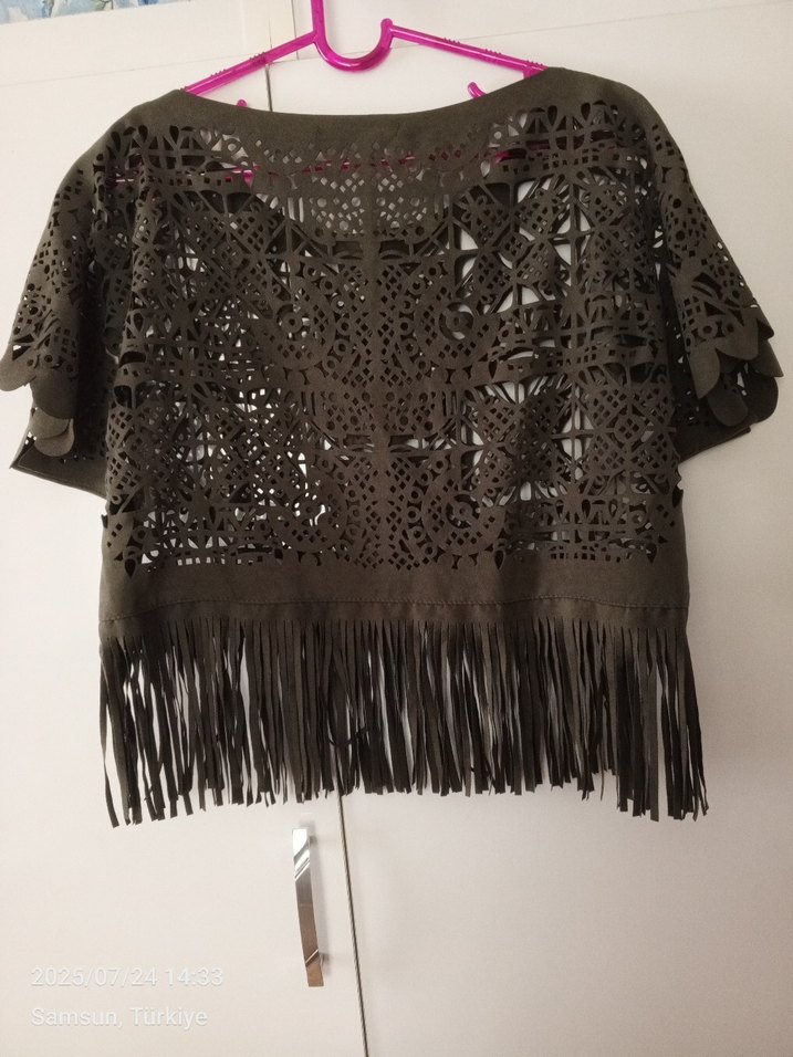 Püsküllü haki  Süet Bohem Bluz - Görsel 2