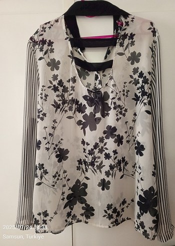 Çiçek Desenli Şifon Kadın Gömlek - Görsel 2