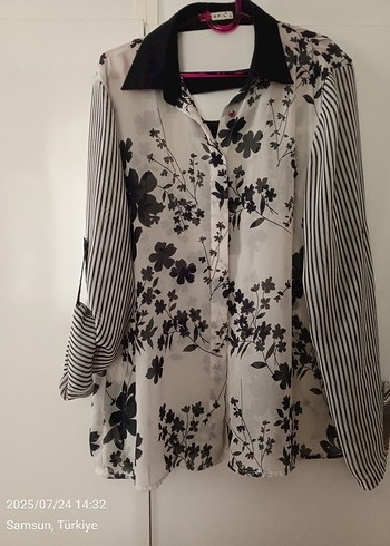 Çiçek Desenli Şifon Kadın Gömlek - Görsel 4