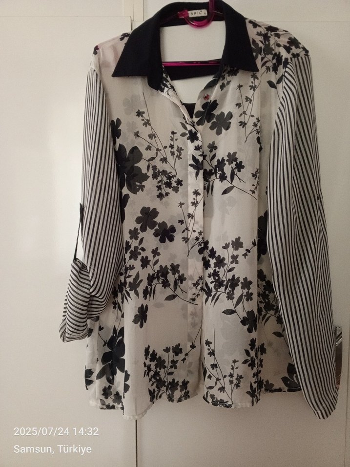 Çiçek Desenli Şifon Kadın Gömlek - Görsel 4
