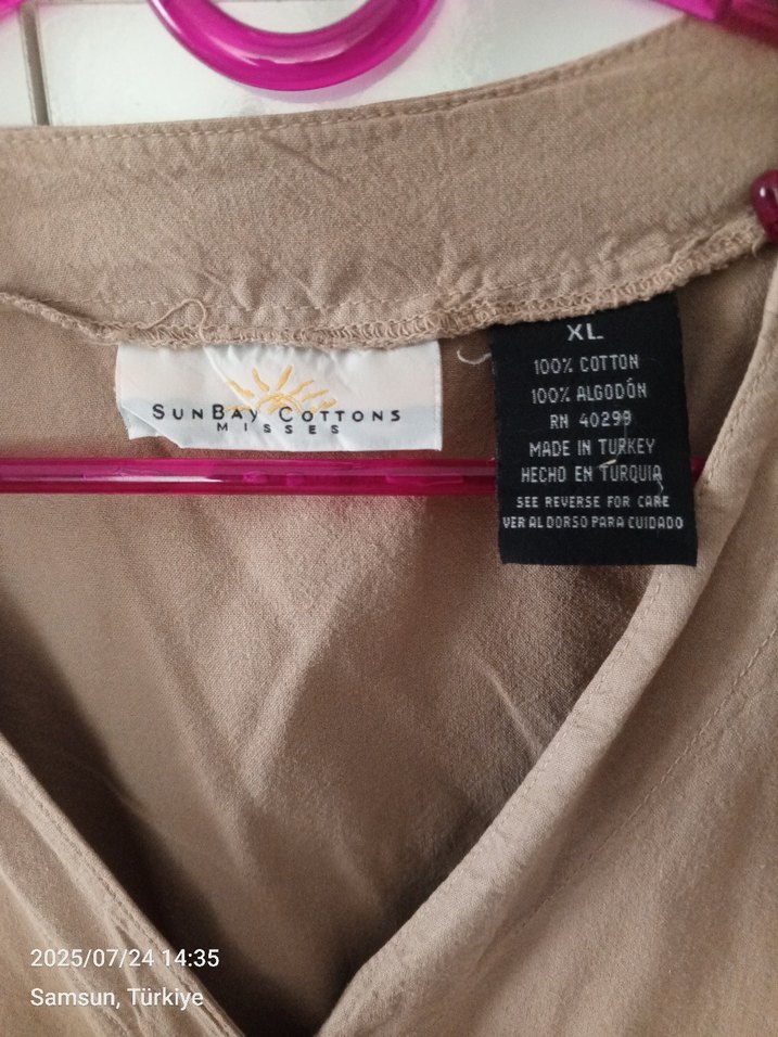 Bej Keten Kısa Kol Mini Gömlek - Görsel 5