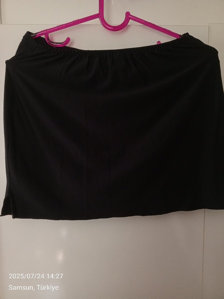 Drapeli Siyah Midi Mini Etek - Görsel 2