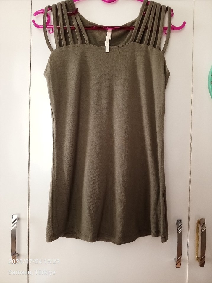 Drapeli Strappy haki Midi Kadın Atlet - Görsel 4