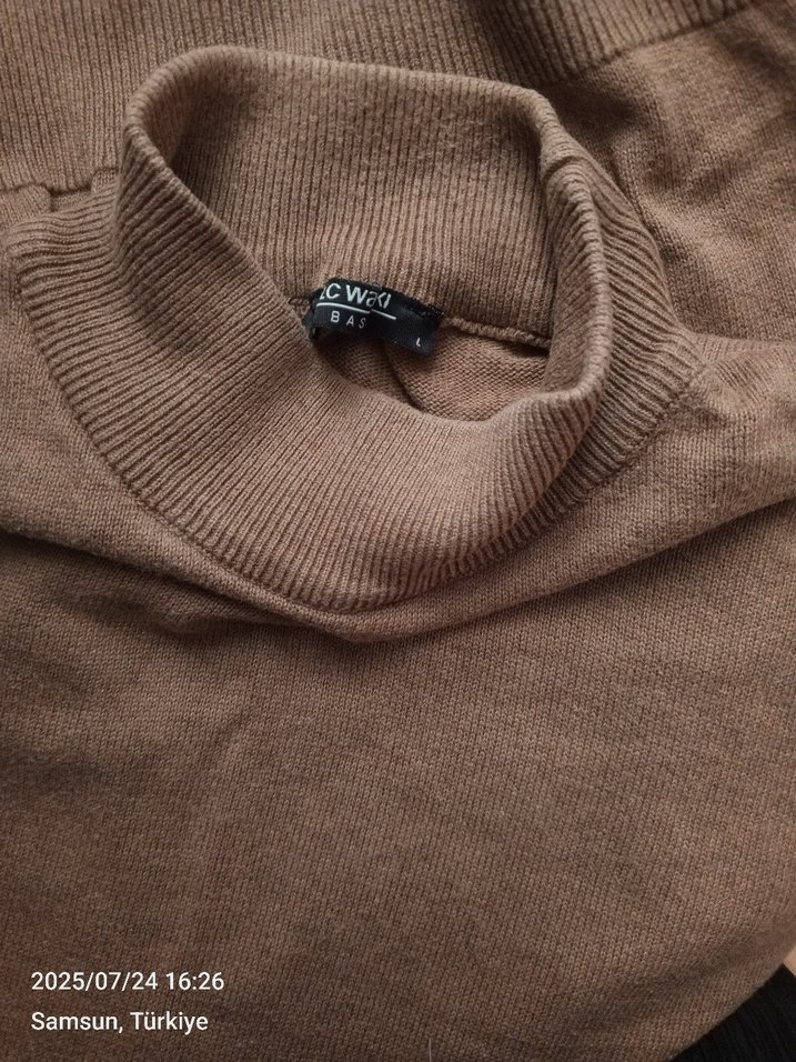 Kahverengi Yünlü Boğazlı unisex Kazak - Görsel 4