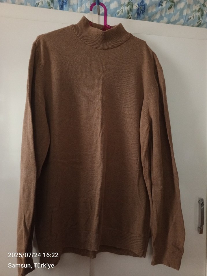 Kahverengi Yünlü Boğazlı unisex Kazak - Görsel 3