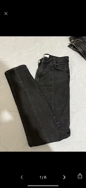 Bershka BERSHKA SİYAH NERVÜRLÜ DENİM JEAN