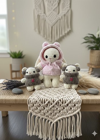 Pastel Gri El Örgüsü Peluş Oyuncak