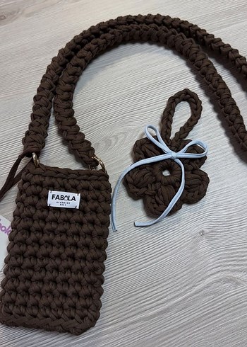 Kahverengi Örgü Kadın telefon Çantası