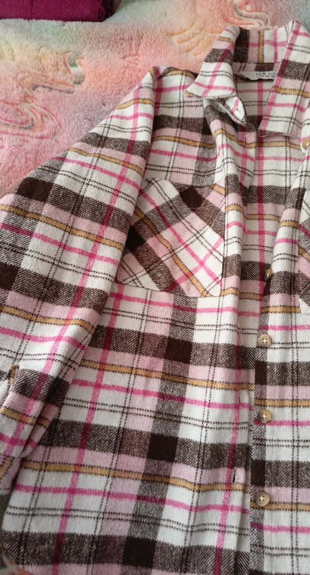 Düğmeli Kahverengi Ekose Kadın Gömlek - Görsel 4